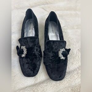 Comfortview Black Velvet Loafers with Crystal Accent